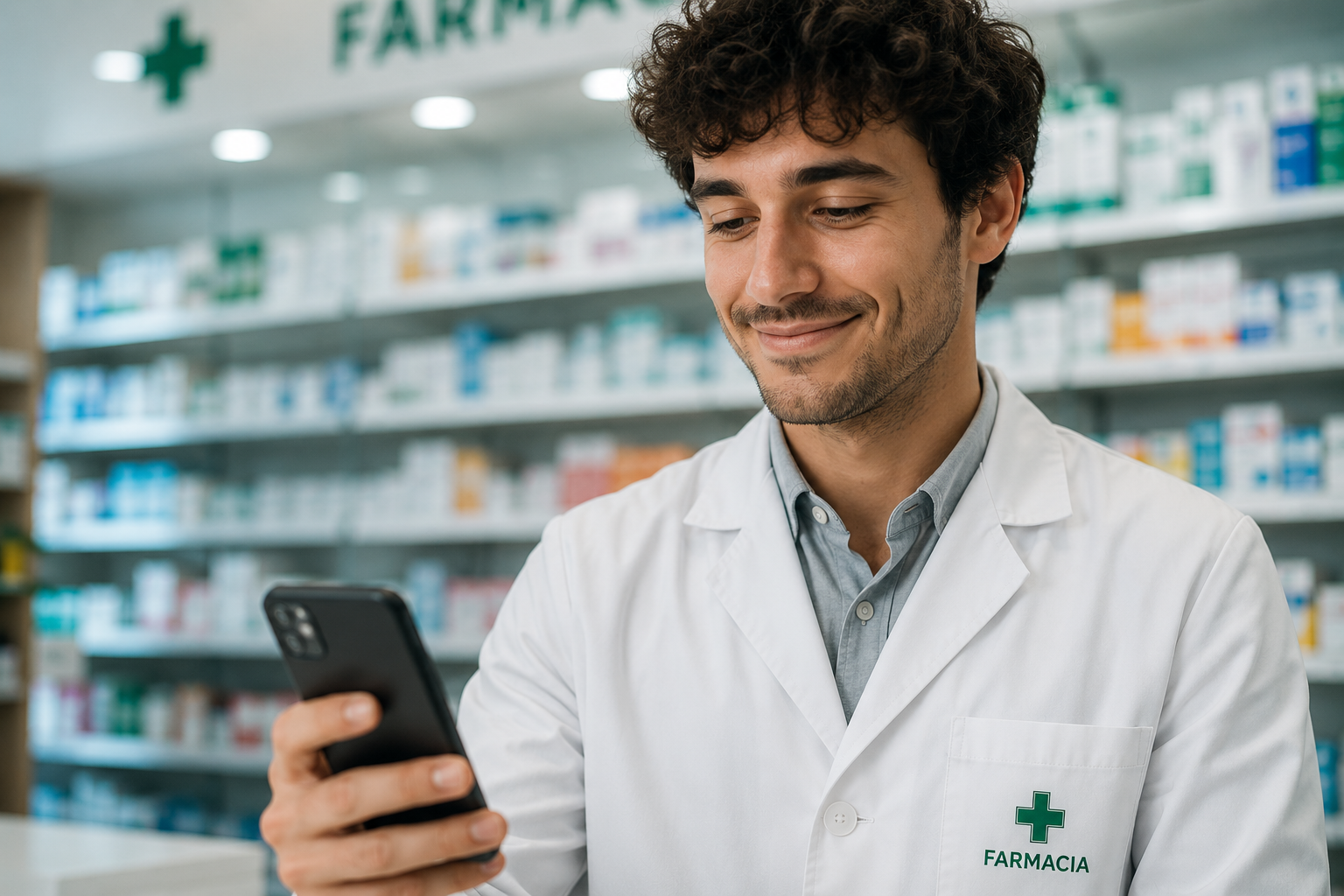 Farmacista che gestisce i turni dalla dashboard mobile
